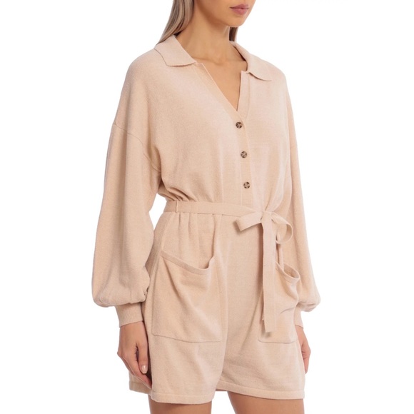 Avec Les Filles Belted Knit Romper Oat Small NWT - Picture 3 of 5